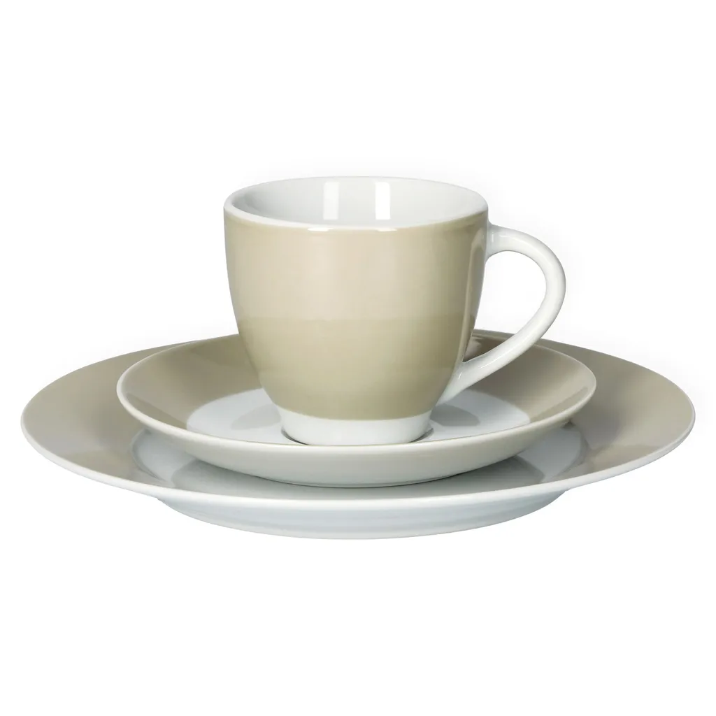 Van Well Kaffeeservice 18-tlg. für 6 Personen Serie Vario Porzellan - Farbe wählbar, Farbe:beige